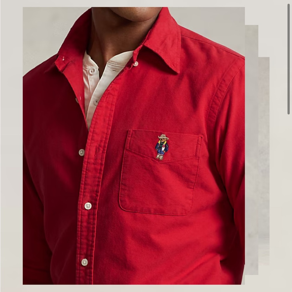 NWT🧸Polo Ralph Lauren RANCH BEAR Brushed Oxford Shirt Red Men's 2XL
